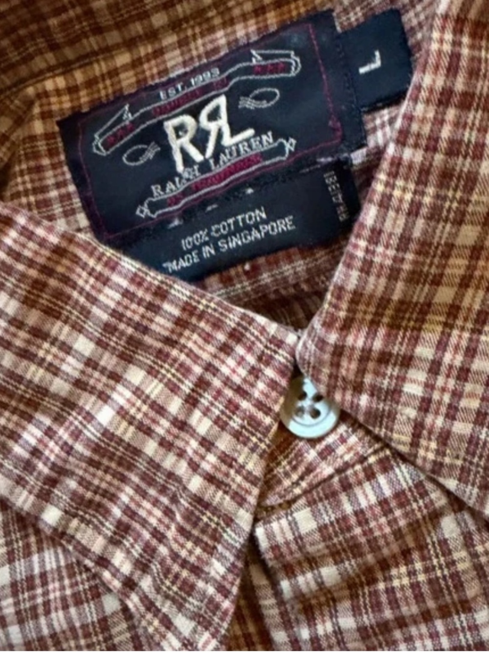 RARE VTG 90s RRL Triple Star Plaid Popover Shirt L